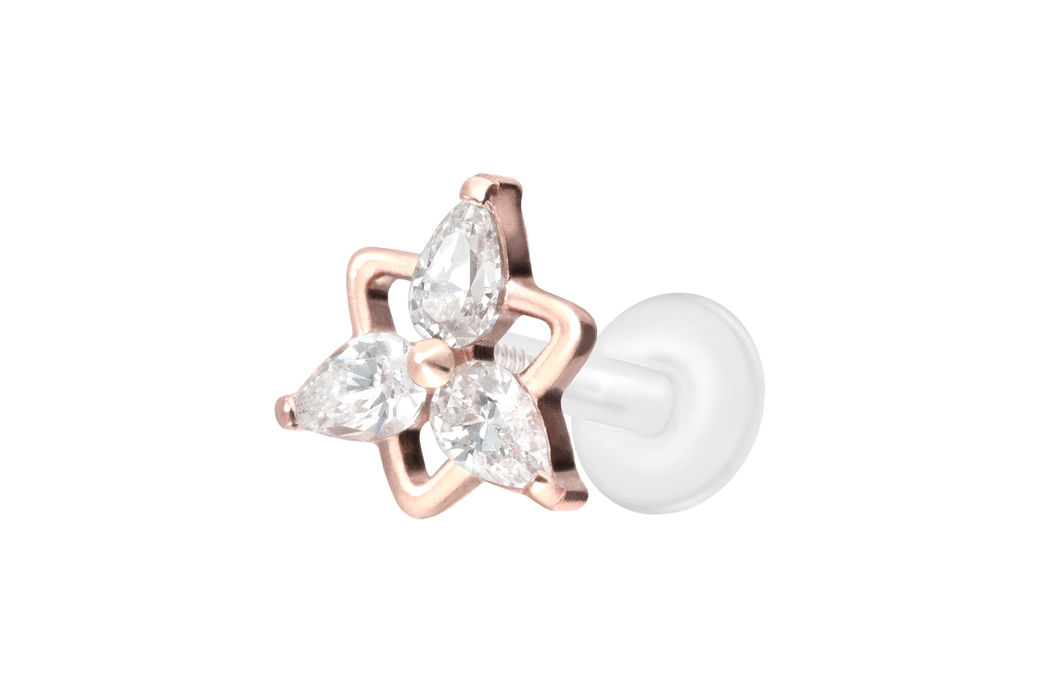 PTFE Labret Piercing mit Innengewinde + Titan-Aufsatz KRISTALLBLUME